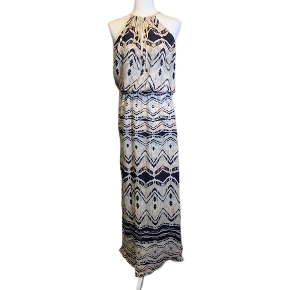 Parker Aztec Silk Maxi Dress with Tie Neck - M - Picture 10 of 10